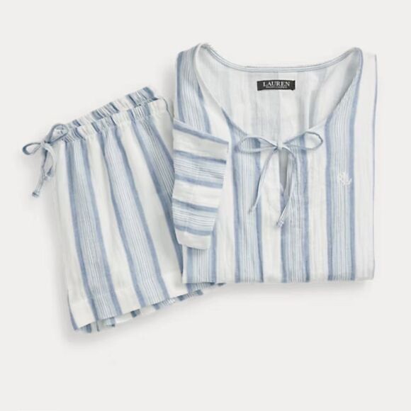 Lauren Ralph Lauren Striped Cotton Gauze Boxer PJ Set Small - Picture 1 of 7